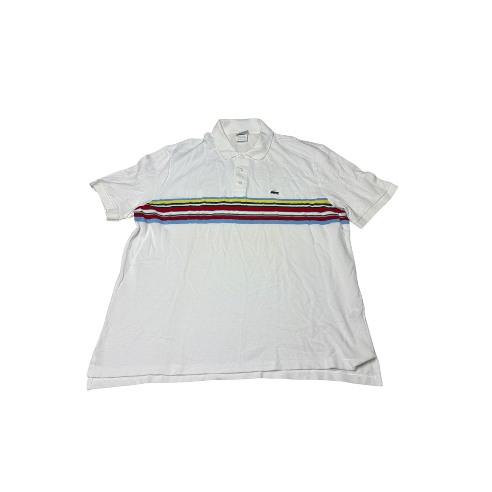 Lacoste Mens White Multi Color Stripe Cotton Polo‎ Shirt Size 7 XL